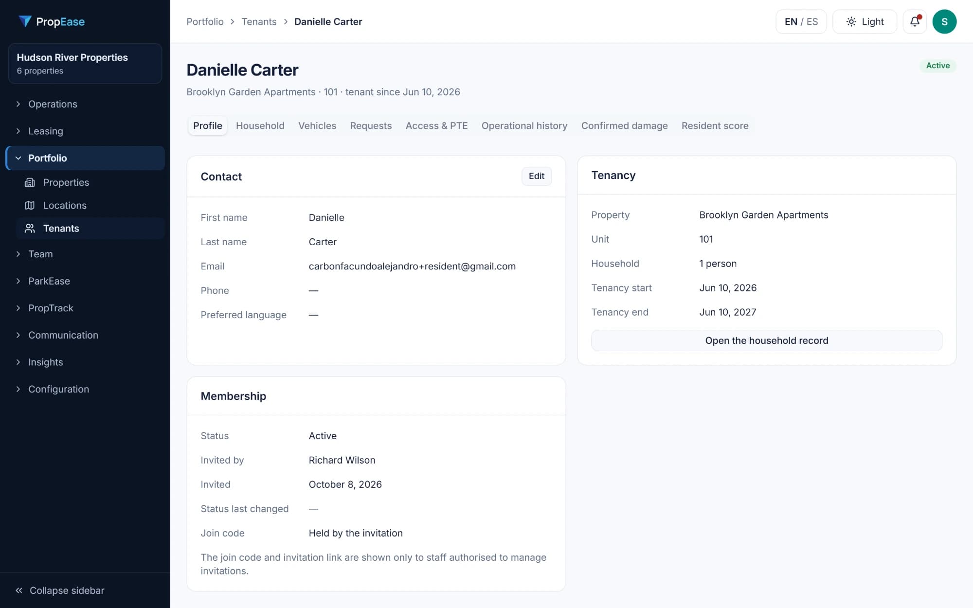 Adding a resident to a unit in PropEase